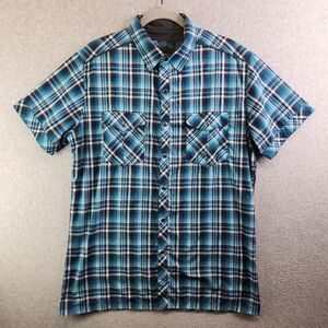 Kuhl Shirt Mens M Blue Plaid Pearl Snap Eluxur Western Hiking Mountains Cowboy